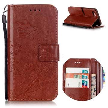 Embossing Butterfly Flower Leather Wallet Case for iPhone 8 / 7 8G 7G (4.7 inch) - Brown