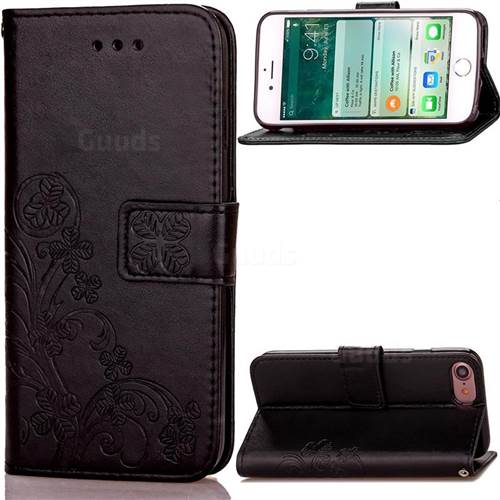 Embossing Imprint Four-Leaf Clover Leather Wallet Case for iPhone 8 / 7 8G 7G (4.7 inch) - Black