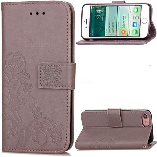 Embossing Imprint Four-Leaf Clover Leather Wallet Case for iPhone 8 / 7 8G 7G (4.7 inch) - Gray