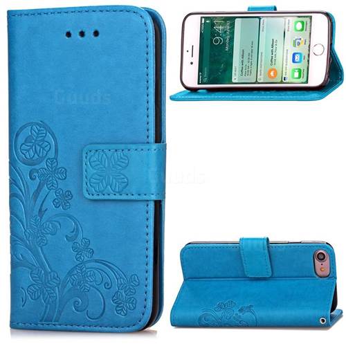 Embossing Imprint Four-Leaf Clover Leather Wallet Case for iPhone 8 / 7 8G 7G (4.7 inch) - Blue