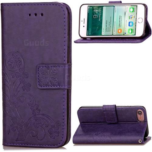 Embossing Imprint Four-Leaf Clover Leather Wallet Case for iPhone 8 / 7 8G 7G (4.7 inch) - Purple