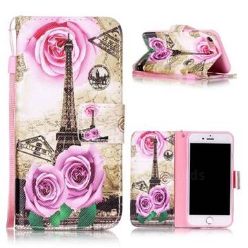 Rose Eiffel Tower Leather Wallet Phone Case for iPhone 8 / 7 8G 7G (4.7 inch)