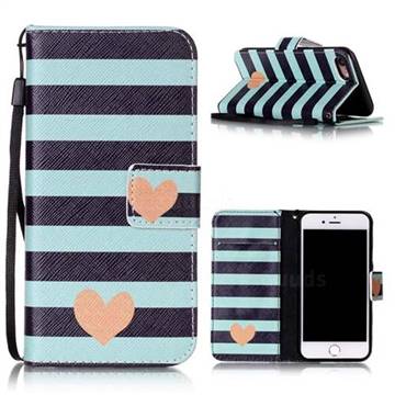Blue Stripe Heart Leather Wallet Phone Case for iPhone 8 / 7 8G 7G (4.7 inch)