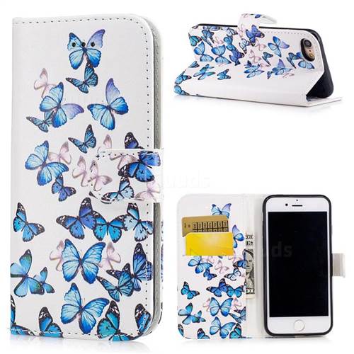 Blue Vivid Butterflies PU Leather Wallet Case for iPhone 8 / 7 8G 7G (4.7 inch)