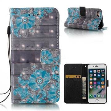 Blue Flower 3D Painted Leather Wallet Case for iPhone 8 / 7 8G 7G(4.7 inch)