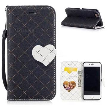 Symphony Checkered Dual Color PU Heart Leather Wallet Case for iPhone 8 / 7 8G 7G(4.7 inch) - Black