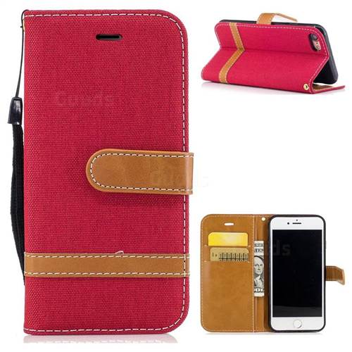 Jeans Cowboy Denim Leather Wallet Case for iPhone 8 / 7 8G 7G(4.7 inch) - Red