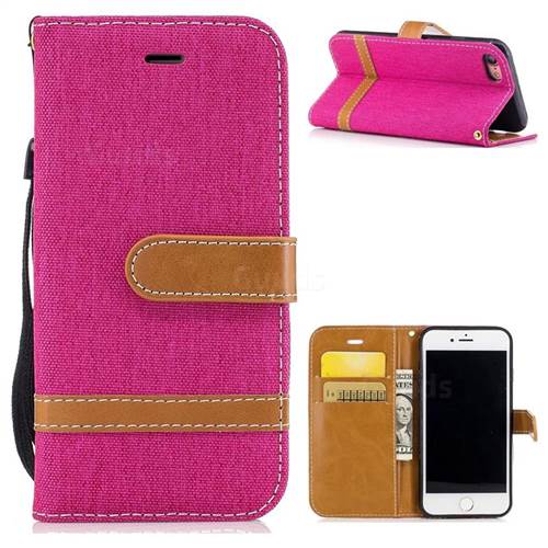 Jeans Cowboy Denim Leather Wallet Case for iPhone 8 / 7 8G 7G(4.7 inch) - Rose