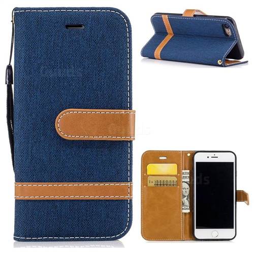Jeans Cowboy Denim Leather Wallet Case for iPhone 8 / 7 8G 7G(4.7 inch) - Dark Blue