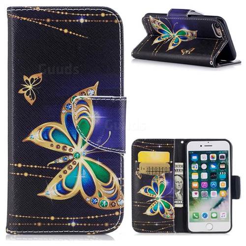 Golden Shining Butterfly Leather Wallet Case for iPhone 8 / 7 8G 7G(4.7 inch)