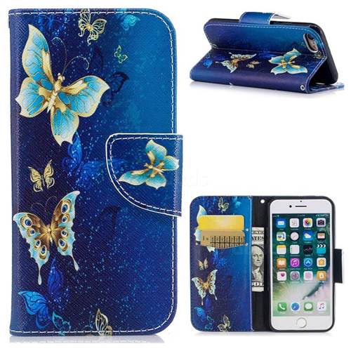 Golden Butterflies Leather Wallet Case for iPhone 8 / 7 8G 7G(4.7 inch)