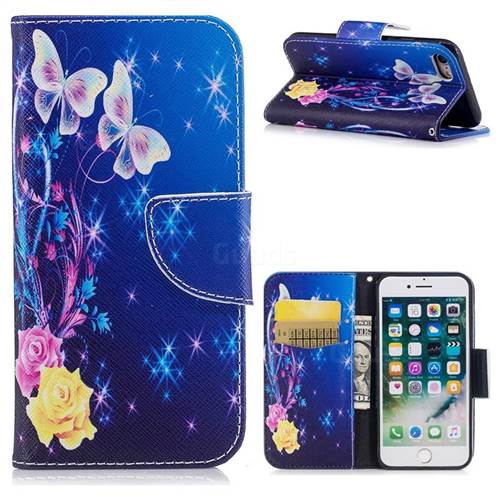 Yellow Flower Butterfly Leather Wallet Case for iPhone 8 / 7 8G 7G(4.7 inch)