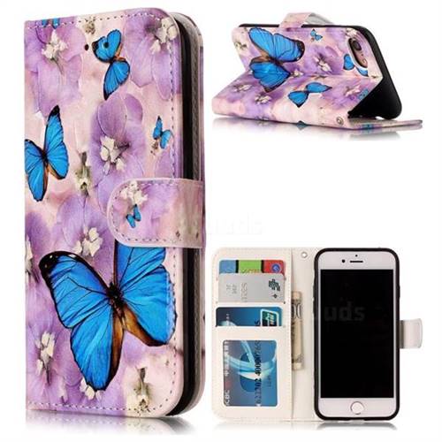 Purple Flowers Butterfly 3D Relief Oil PU Leather Wallet Case for iPhone 8 / 7 8G 7G(4.7 inch)