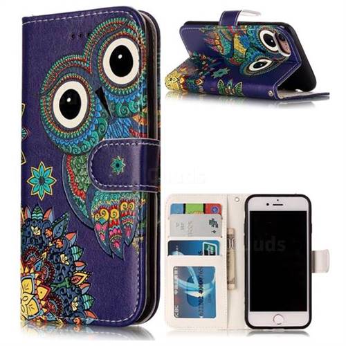 Folk Owl 3D Relief Oil PU Leather Wallet Case for iPhone 8 / 7 8G 7G(4.7 inch)