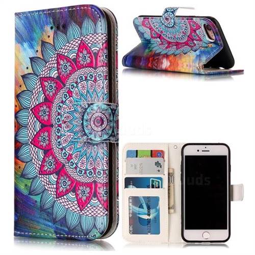 Mandala Flower 3D Relief Oil PU Leather Wallet Case for iPhone 8 / 7 8G 7G(4.7 inch)