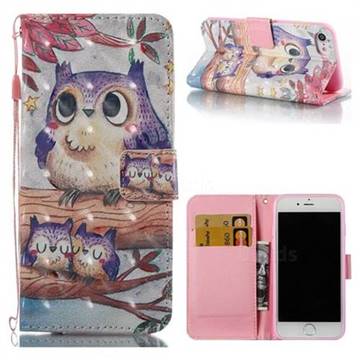 Purple Owl 3D Painted Leather Wallet Case for iPhone 8 / 7 8G 7G(4.7 inch)