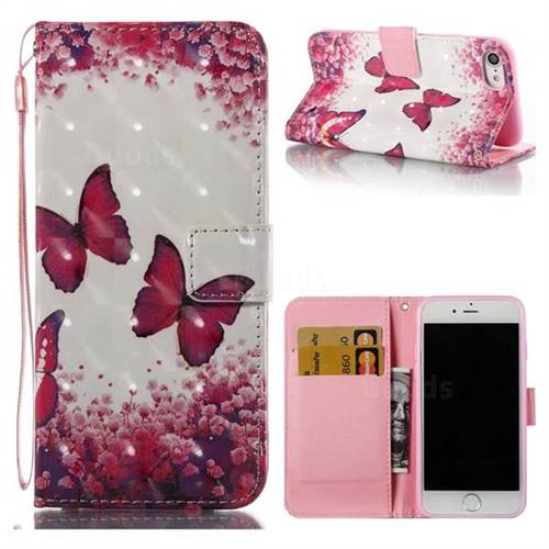 Rose Butterfly 3D Painted Leather Wallet Case for iPhone 8 / 7 8G 7G(4.7 inch)