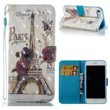 Flower Eiffel Tower 3D Painted Leather Wallet Case for iPhone 8 / 7 8G 7G(4.7 inch)