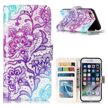 Purple Lotus 3D Relief Oil PU Leather Wallet Case for iPhone 8 / 7 (4.7 inch)