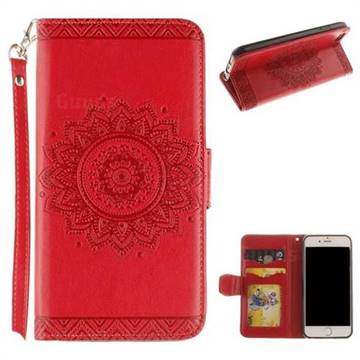 Embossed Datura Flower PU Leather Wallet Case for iPhone 8 / 7 (4.7 inch) - Red