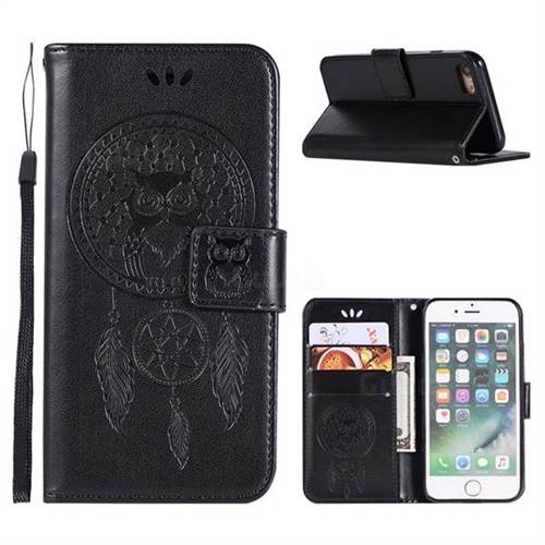 Intricate Embossing Owl Campanula Leather Wallet Case for iPhone 8 / 7 (4.7 inch) - Black