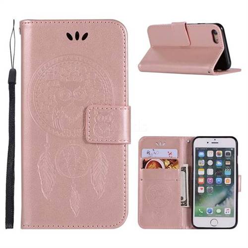 Intricate Embossing Owl Campanula Leather Wallet Case for iPhone 8 / 7 (4.7 inch) - Rose Gold