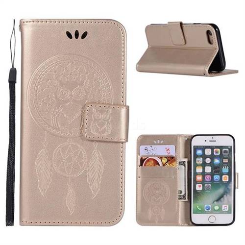Intricate Embossing Owl Campanula Leather Wallet Case for iPhone 8 / 7 (4.7 inch) - Champagne