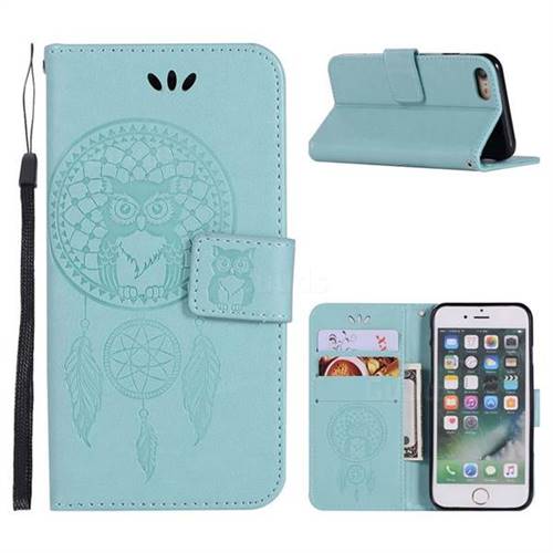 Intricate Embossing Owl Campanula Leather Wallet Case for iPhone 8 / 7 (4.7 inch) - Green