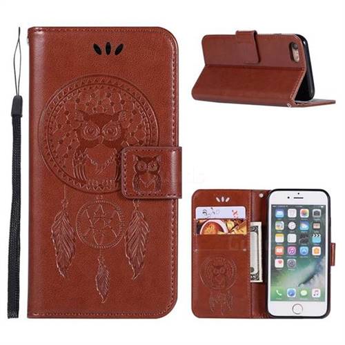 Intricate Embossing Owl Campanula Leather Wallet Case for iPhone 8 / 7 (4.7 inch) - Brown