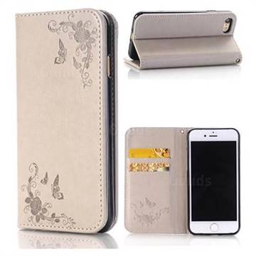 Intricate Embossing Slim Butterfly Rose Leather Holster Case for iPhone 8 / 7 (4.7 inch) - Grey