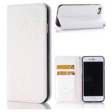 Intricate Embossing Slim Butterfly Rose Leather Holster Case for iPhone 8 / 7 (4.7 inch) - White
