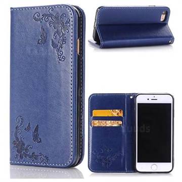 Intricate Embossing Slim Butterfly Rose Leather Holster Case for iPhone 8 / 7 (4.7 inch) - Navy