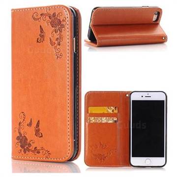Intricate Embossing Slim Butterfly Rose Leather Holster Case for iPhone 8 / 7 (4.7 inch) - Brown