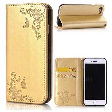 Intricate Embossing Slim Butterfly Rose Leather Holster Case for iPhone 8 / 7 (4.7 inch) - Golden