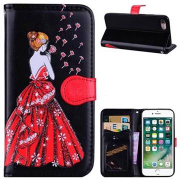 Dandelion Wedding Dress Girl Flash Powder Leather Wallet Holster Case for iPhone 8 / 7 (4.7 inch) - Black