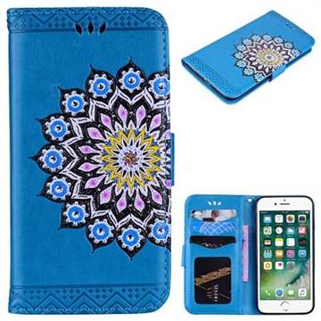 Datura Flowers Flash Powder Leather Wallet Holster Case for iPhone 8 / 7 (4.7 inch) - Blue