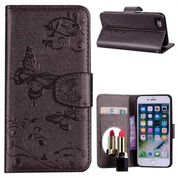 Embossing Butterfly Morning Glory Mirror Leather Wallet Case for iPhone 8 / 7 (4.7 inch) - Silver Gray