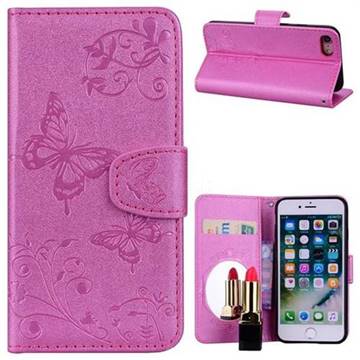 Embossing Butterfly Morning Glory Mirror Leather Wallet Case for iPhone 8 / 7 (4.7 inch) - Rose