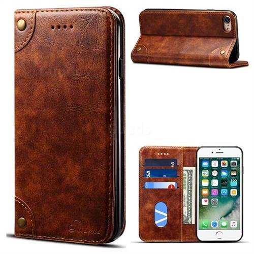 Suteni Retro Classic Minimalist PU Leather Wallet Phone Case for iPhone 8 / 7 (4.7 inch) - Light Brown