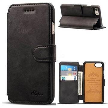 Suteni Calf Stripe Leather Wallet Flip Phone Case for iPhone 8 / 7 (4.7 inch) - Black