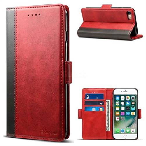 Suteni Calf Stripe Dual Color Leather Wallet Flip Case for iPhone 8 / 7 (4.7 inch) - Red