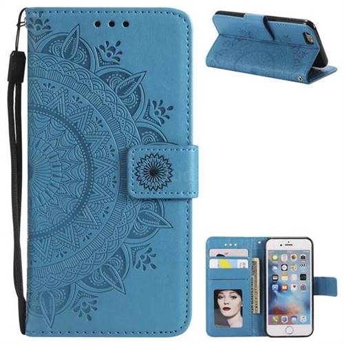 Intricate Embossing Datura Leather Wallet Case for iPhone 8 / 7 (4.7 inch) - Blue