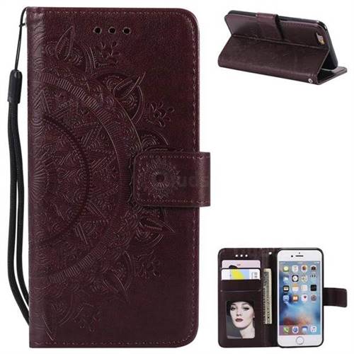 Intricate Embossing Datura Leather Wallet Case for iPhone 8 / 7 (4.7 inch) - Brown