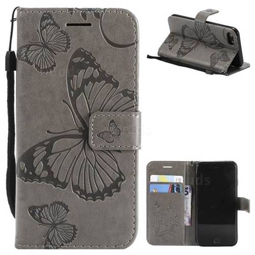 Embossing 3D Butterfly Leather Wallet Case for iPhone 8 / 7 (4.7 inch) - Gray