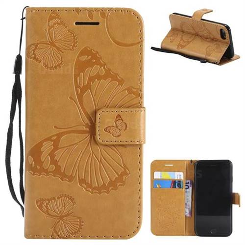 Embossing 3D Butterfly Leather Wallet Case for iPhone 8 / 7 (4.7 inch) - Yellow