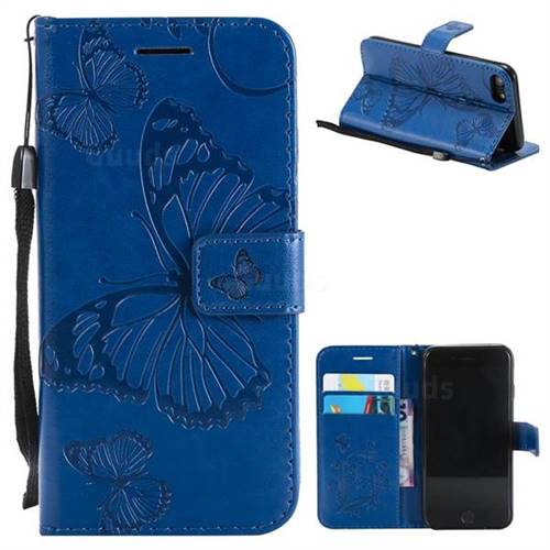 Embossing 3D Butterfly Leather Wallet Case for iPhone 8 / 7 (4.7 inch) - Blue