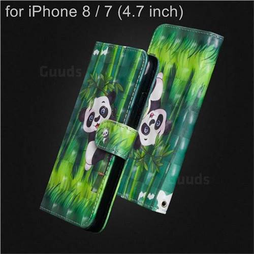 Climbing Bamboo Panda 3D Painted Leather Wallet Case for iPhone 8 / 7 (4.7 inch)
