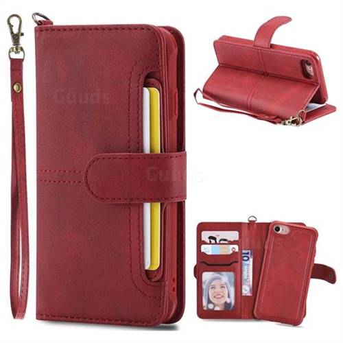 Retro Multi-functional Aristocratic Demeanor Detachable Leather Wallet Phone Case for iPhone 8 / 7 (4.7 inch) - Red
