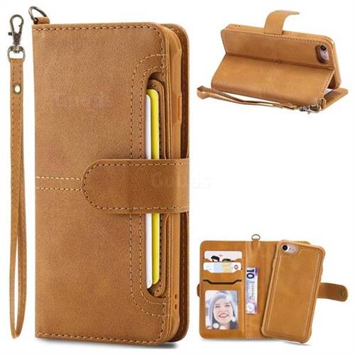 Retro Multi-functional Aristocratic Demeanor Detachable Leather Wallet Phone Case for iPhone 8 / 7 (4.7 inch) - Brown