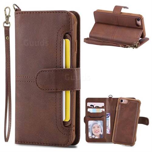 Retro Multi-functional Aristocratic Demeanor Detachable Leather Wallet Phone Case for iPhone 8 / 7 (4.7 inch) - Coffee